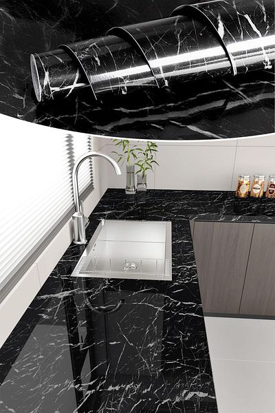 NOYİSKA 60Cmx500Cm Self Adhesive Black Marble Pattern Kitchen Bathroom Countertop Wall and Table Covering Foil