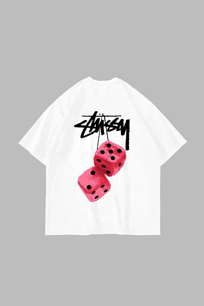 Sekizbiraltı στ. Dice Back Printed Oversize Unisex Λευκό Tshirt