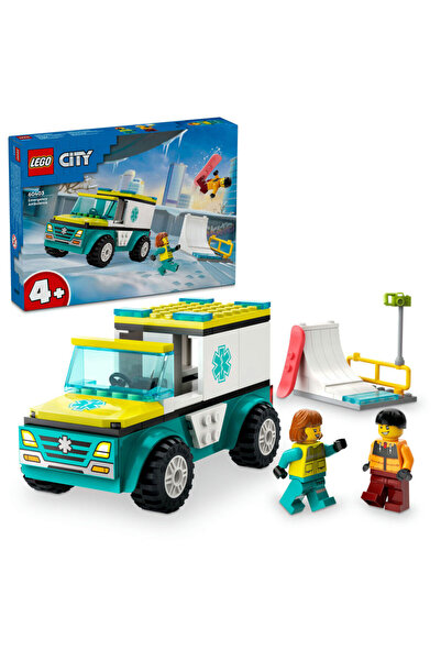 LEGO City 60403 - Σετ Κατασκευής Ασθενοφόρου και Σνόουμπορντερ για Ηλικίες 4 Ετών και Άνω (79 ΤΕΜΑΧΙΑ)