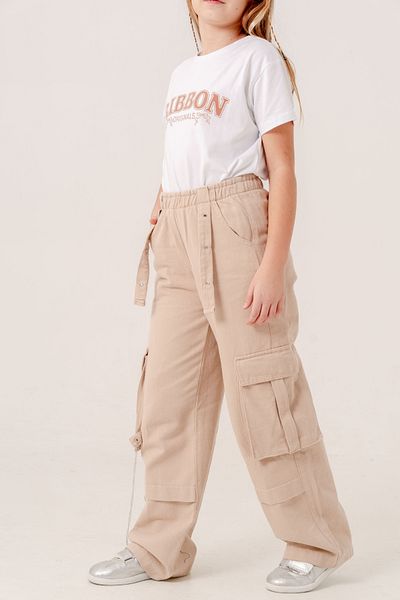 GİYİCEM TEKSTİL Chain Cargo Linen - Pants for Girls No. 2569