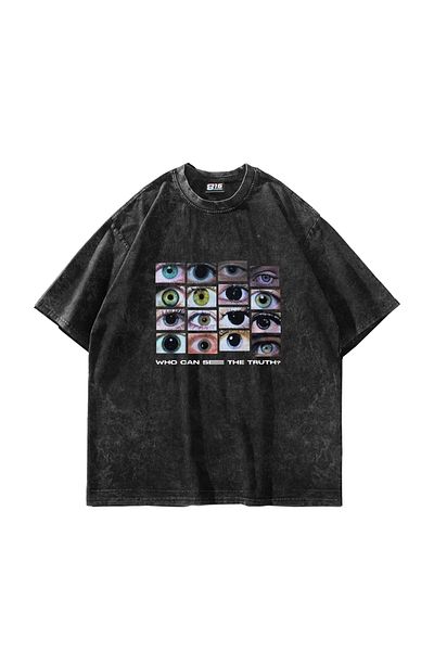 Sekizbiraltı Who Can See Printed Oversize Unisex Washable Black Tshirt