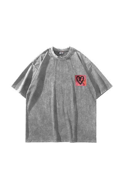 Sekizbiraltı Λευκό μπλουζάκι με στάμπα Love Oversize Unisex Washed