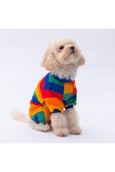 Pettrend Ruby Rainbow Combed Cotton Jumpsuit Cat Dog Jumpsuit Cat Dog Outfit Dog Pajamas