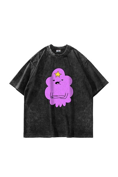 Sekizbiraltı Μαύρο μπλουζάκι Lumpy Space Princess με στάμπα Oversize Unisex Washable