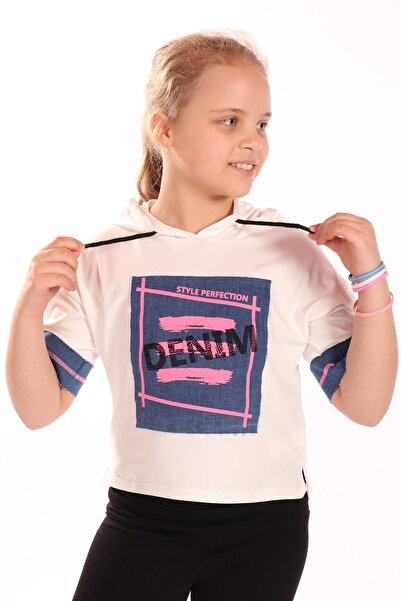 Toontoy Tricou pentru fete Denim cu imprimeu cu glugă