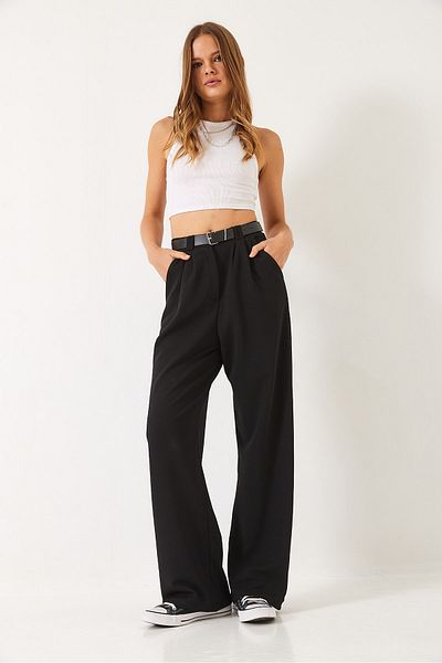 Bianco Lucci Women's Double Pleat Detailed Belted Knitted Trousers 3851 60261449