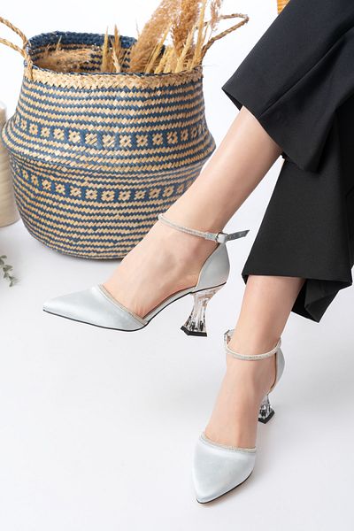 Egepass Crystal Transparent Satin Women's Shoes with Heel