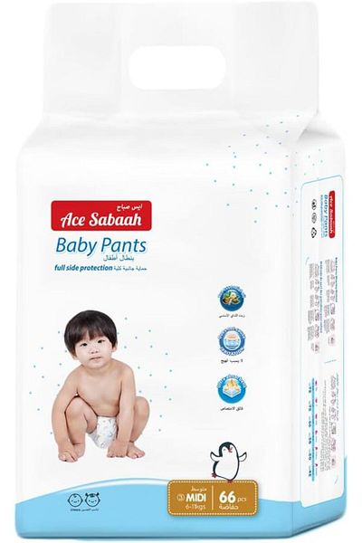 Ace Sabaah Baby Diaper Pants, Size 3, Midi 6-11kg, 66pcs