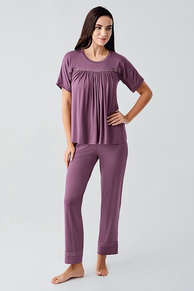 Artış Lace Short Sleeve Flexible Viscose Pajama Suit