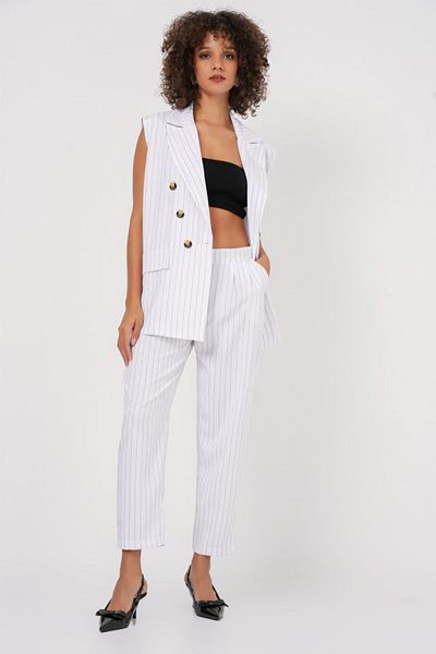 The AlpAli 6675 Model Double-Breasted Vest and Trousers Set - Ecru