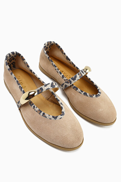 Limoya Dámské baleríny Aliana béžová semišová přezka z pravé kůže s leopardím detailem