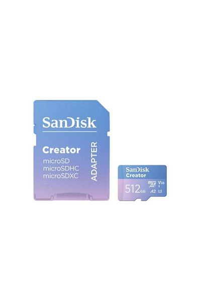 SanDisk بطاقة ذاكرة Creator microSDXC UHS-I A2 V30 بسعة 512 جيجابايت مع محول