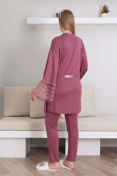 ERDENİZ TEKSTİL Breastfeeding Buttoned Maternity Pajama Set + Maternity Dressing Gown + Slippers and Crown Gift