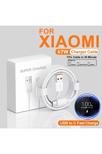 Choice شاحن USB سريع 6 أمبير 67 وات - كابل بطول 1 متر، لهاتف Xiaomi Redmi، POCO، Huawei Honor، OPPO، Realme Super Quic