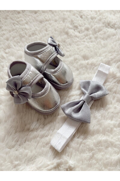 Cloudy Baby Girl Silver Stylish Booties Girl Ecru Newborn Special and Daily Booties