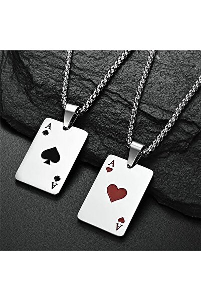 Choice طقم مكون من قطعتين من قلادة الآس البستوني المصنوعة من الفولاذ المقاوم ...