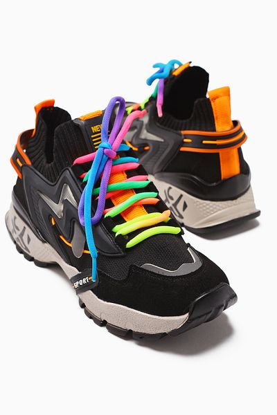 Limoya Anabell Black Knitwear Suede Detailed Colorful Lace-Up Women's Sneakers