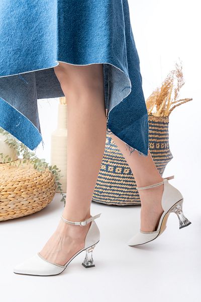 Egepass Crystal Transparent Satin Women's Shoes with Heel