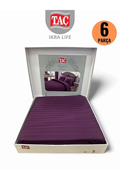 Taç Premium Basic Stripe V1 Murdum Satin Double Duvet Cover Set