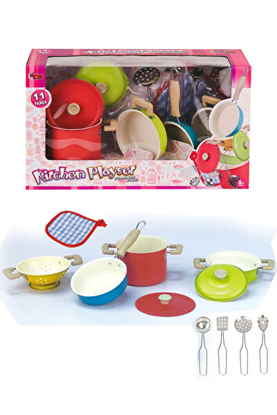 Toyaş 11 Piece Colorful Enamel Pots Set Girls Toy Dollhouse Toys Pots Pan Cookware Set Metal