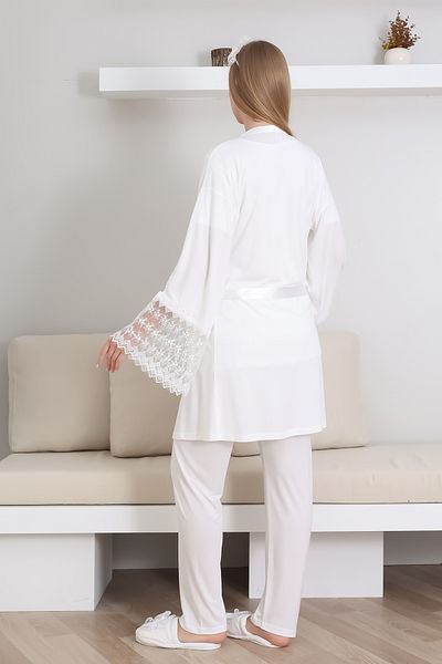 ERDENİZ TEKSTİL Breastfeeding Buttoned Maternity Pajama Set + Maternity Dressing Gown + Slippers and Crown Gift