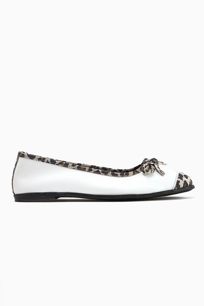 Limoya Balerini de damă Alfreda White Leopard din piele naturală cu fundă