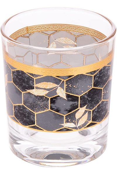 AKDC Glass Tumbler Set 3Pcs L(7CM) XW(7CM) XH(8CM) Gold, black, transparent
