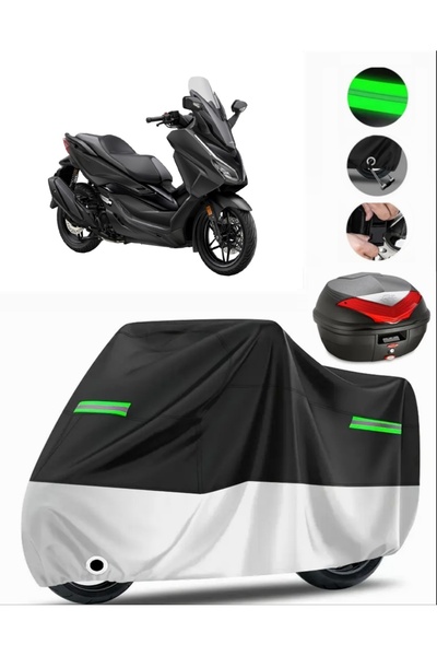 MotoEN Honda NSS250 (Forza 250) Arka Çanta Uyumlu Premium Motosiklet Brandası(Kilit Uyumlu)Siyah-Gri