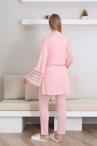 ERDENİZ TEKSTİL Breastfeeding Buttoned Maternity Pajama Set + Maternity Dressing Gown + Slippers and Crown Gift