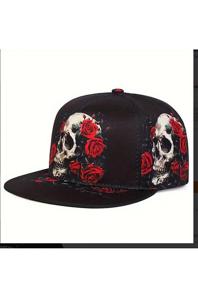 kargasa Acrylic Skull and Roses Printed Snapback Cap