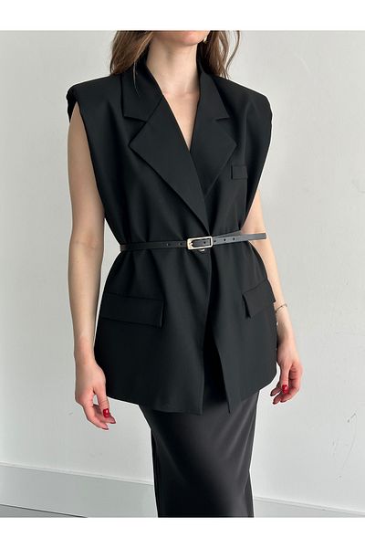 Laluvia Schwarze Gürtelweste - 7449