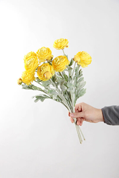 Yapay Çiçek Deposu Yapay Çiçek 3lü Şakayık Ranunculus Dalı 50 cm Sarı