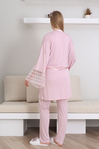 ERDENİZ TEKSTİL Breastfeeding Buttoned Maternity Pajama Set + Maternity Dressing Gown + Slippers and Crown Gift