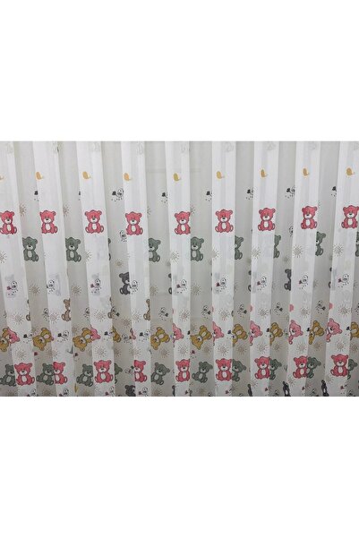 NİVEMESHOME Nivemeshome Este Bear Tulle Curtain, Pink Apm 1/2.5 Pleat Room