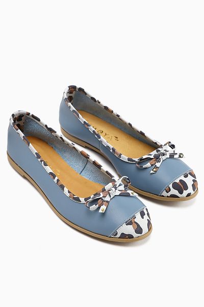Limoya Balerini de damă Alfreda Blue Leopard din piele naturală cu fundă