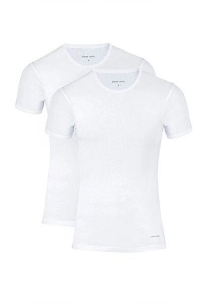 Pierre Cardin 440 Men's White Ribbed Short Sleeve Round Neck 2-Piece Undershirt