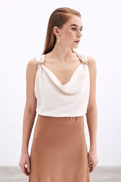 Sateen Beige Lace Collar Blouse