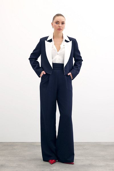 Sateen Pantaloni de buzunar cu talie albastru bleumarin