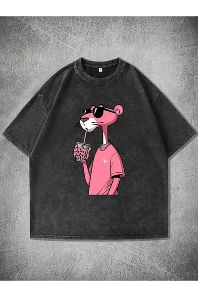 Touz Moda Vintage μπλουζάκι ροζ Panther Washed Oversize