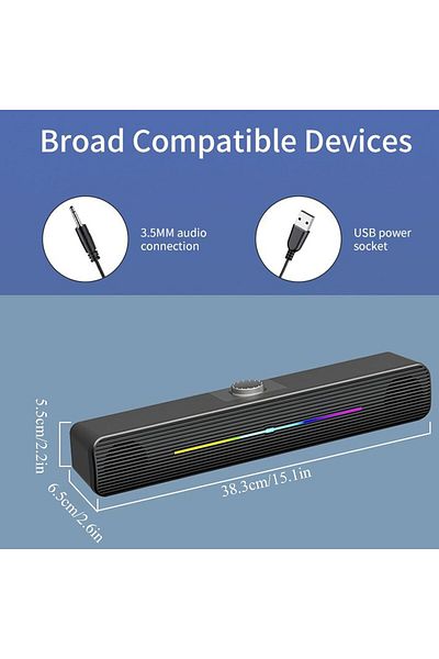 COOYA Black Computer Speakers, PC Sound Bar, USB-Powered 3.5mm AUX, Stereo Sound, for PC Desktop Monitor