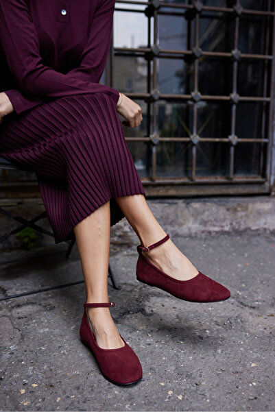 ANGELİNA JONES SİLVA KADIN BORDO GERCEK SÜET ATKILI BABET