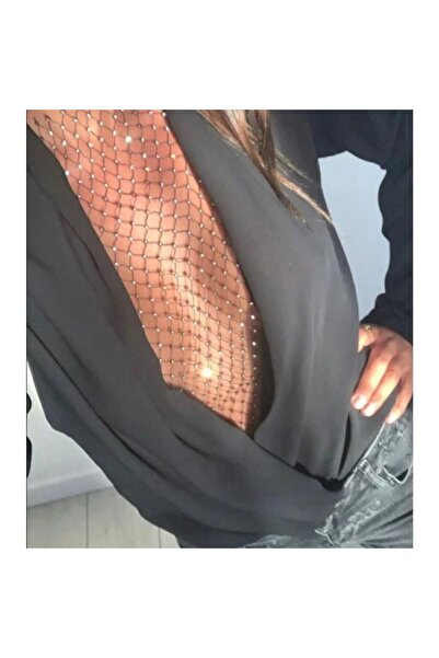 PERLMUTT Crystal Stone Mesh Crop Blouse