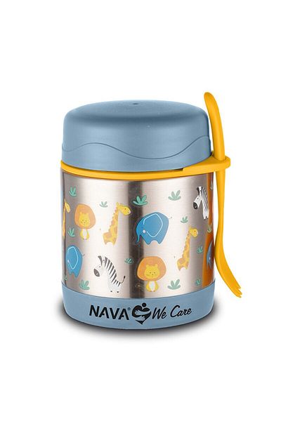 Nava Caserola rotunda din otel inoxidabil, Nava We care, Animal Blue, 350ml