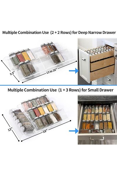 COOYA Spice Drawer Organizer, Acrylic Spice Rack, 4 Slanted Tier Expandable, for Cabinet