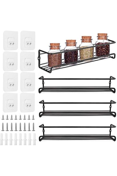 COOYA 4 Tier Spice Rack Wall Mount, Space Saving , Screw or Adhesive Hanging Spice Rack