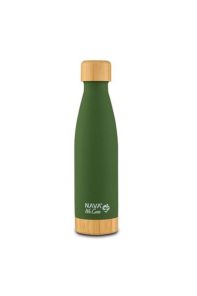 Nava Sticla din otel inoxidabil si bambus "We care" verde, 500ml