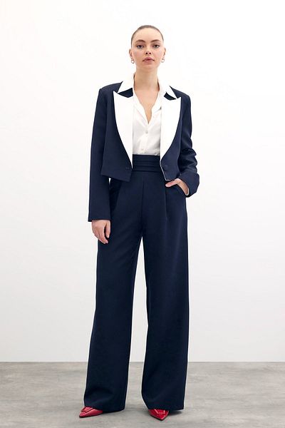 Sateen Pantaloni de buzunar cu talie albastru bleumarin