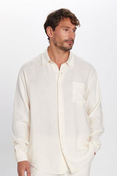 Tudors Ανδρικό πουκάμισο Relax Fit Relaxed Cut Muslin Viscose Cotton Single Pocket Απλό εκρού πουκάμισο