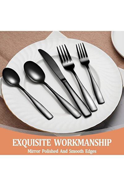 Generic 20-Piece Black Stainless Steel Cutlery Set for 4 (Knives, Forks, Spoons) - Food-Safe