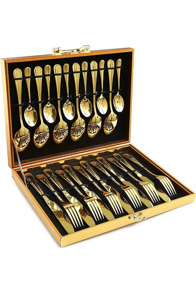 COOYA 24-Pieces Gold Silverware Set, Gold Forged Stainless Steel Flatware Set, Service of 6
